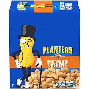 PLANTERS TUBE, HONEY ROASTED CASHEW 18 CT *1638*