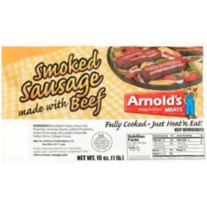 #ARNOLD'S MEATS SMOKED SAUSAGE BEEF MILD,  1 LB