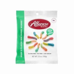 ALBANESE WORLD'S BEST SOUR 12 FLAVOR MINI GUMMI WORMS 3.5OZ X12 CT